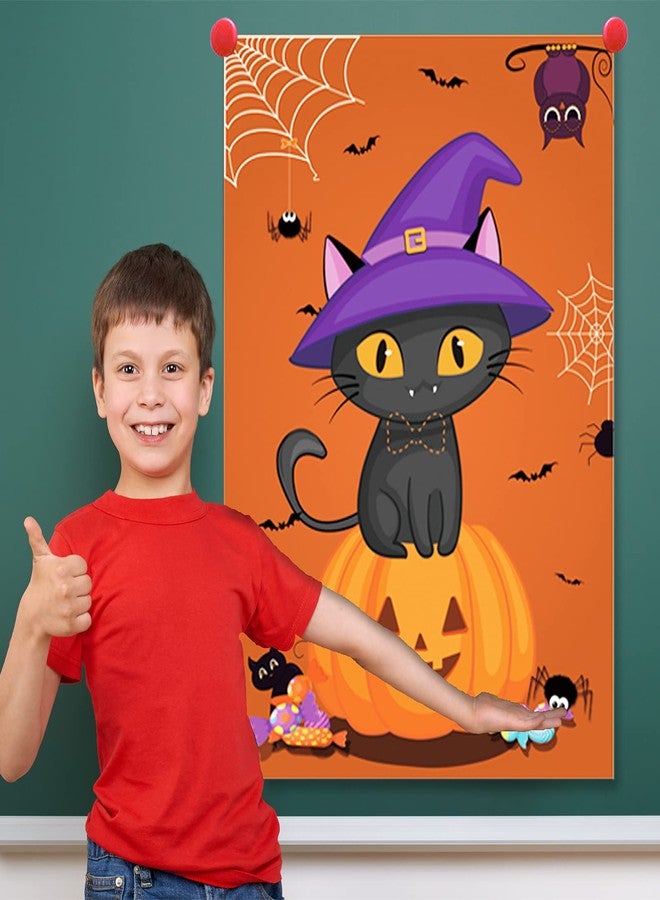 BORAMDO Pin The Bowtie on Cat Neck Halloween Party Game Cat Poster with 24 Pieces Bowtie Stickers and A Blindfold for Halloween Party Supplies Classroom Games - Image 5